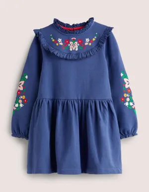 Embroidered Sweat Dress-Starboard Navy