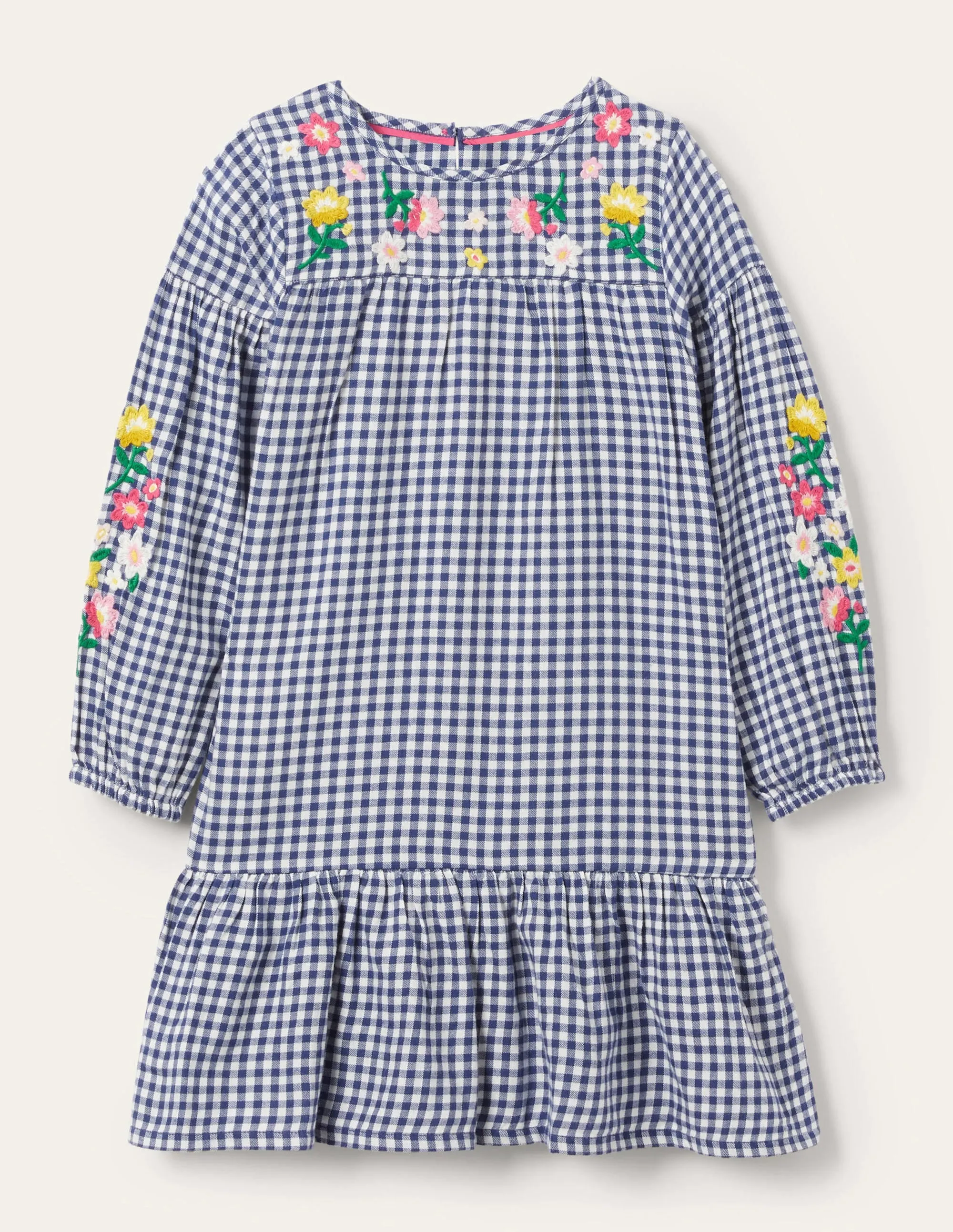 Embroidered Woven Dress-Starboard Blue Gingham