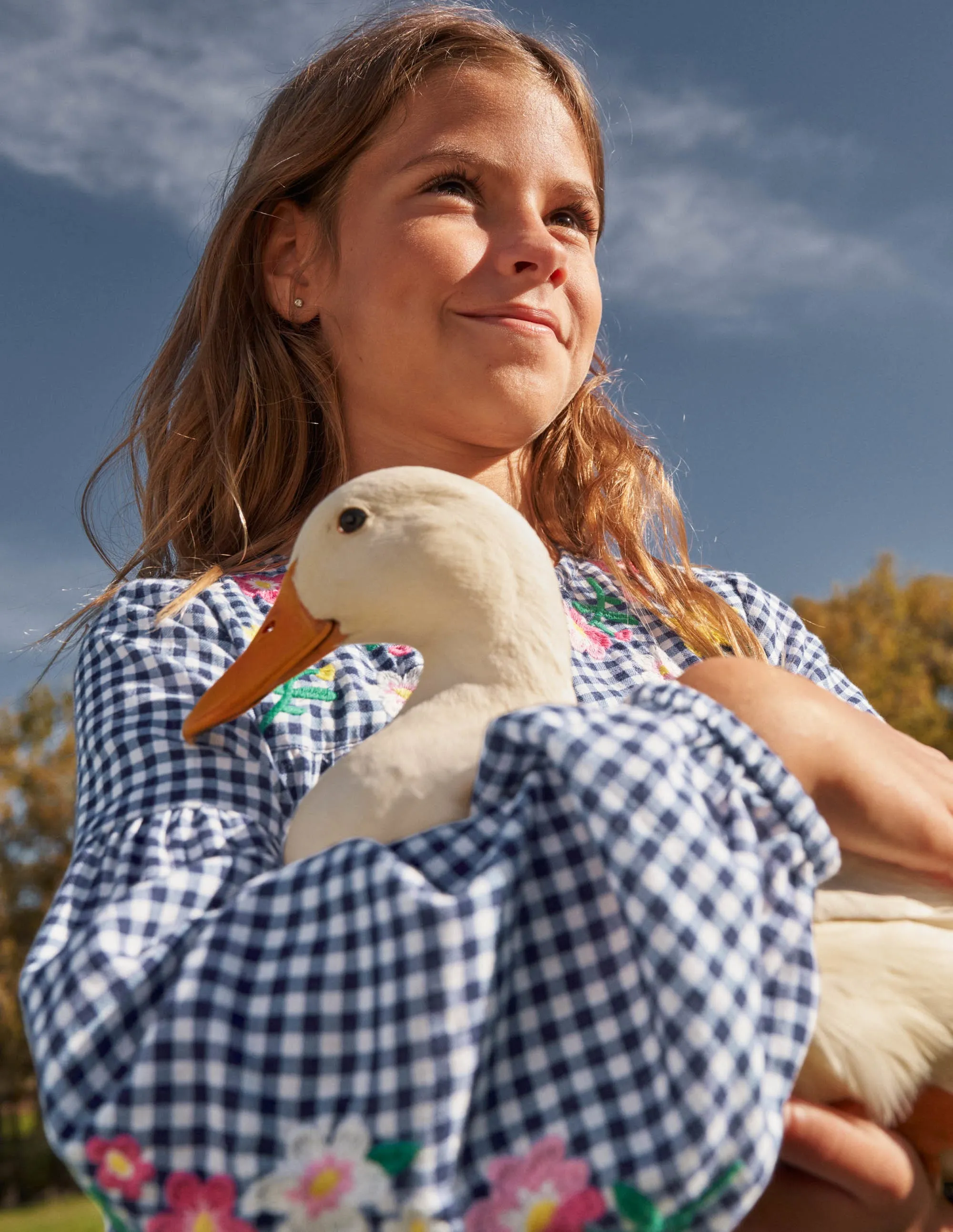 Embroidered Woven Dress-Starboard Blue Gingham