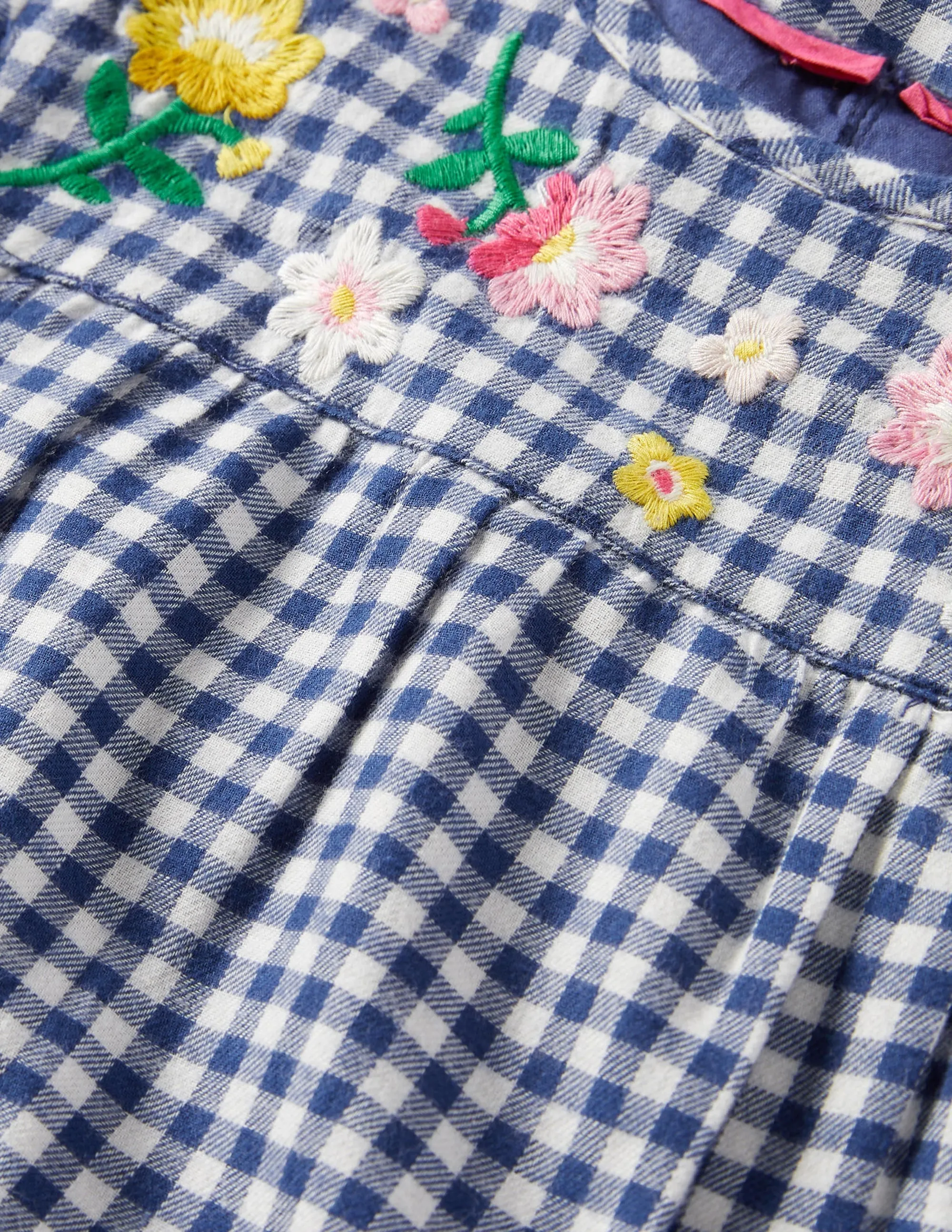 Embroidered Woven Dress-Starboard Blue Gingham