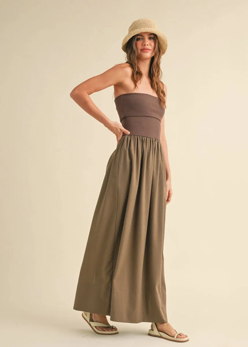 Fernanda Linen Knit Combo Maxi Dress - Mocha
