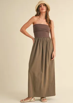 Fernanda Linen Knit Combo Maxi Dress - Mocha