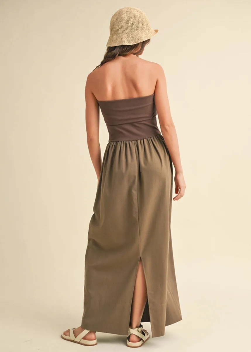 Fernanda Linen Knit Combo Maxi Dress - Mocha