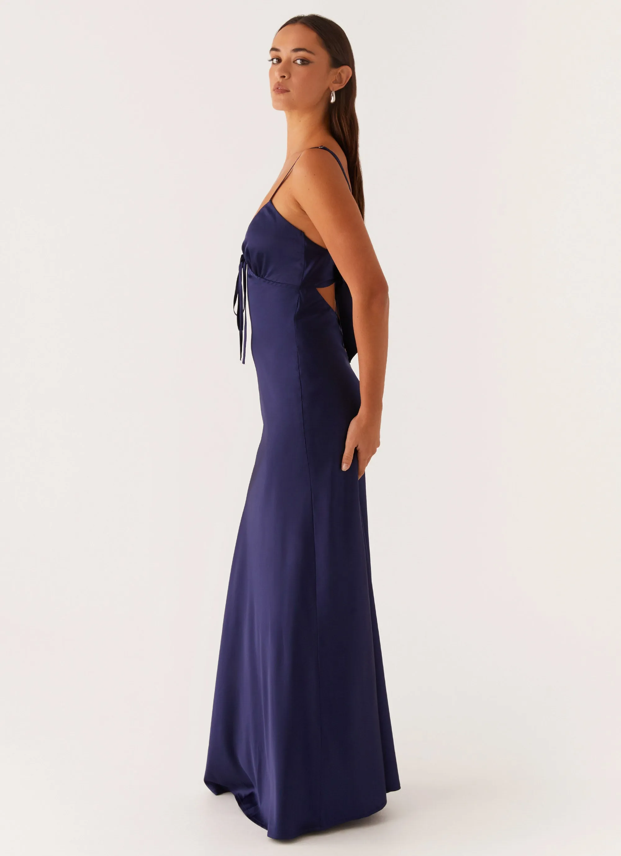 Flora Satin Maxi Dress - Navy