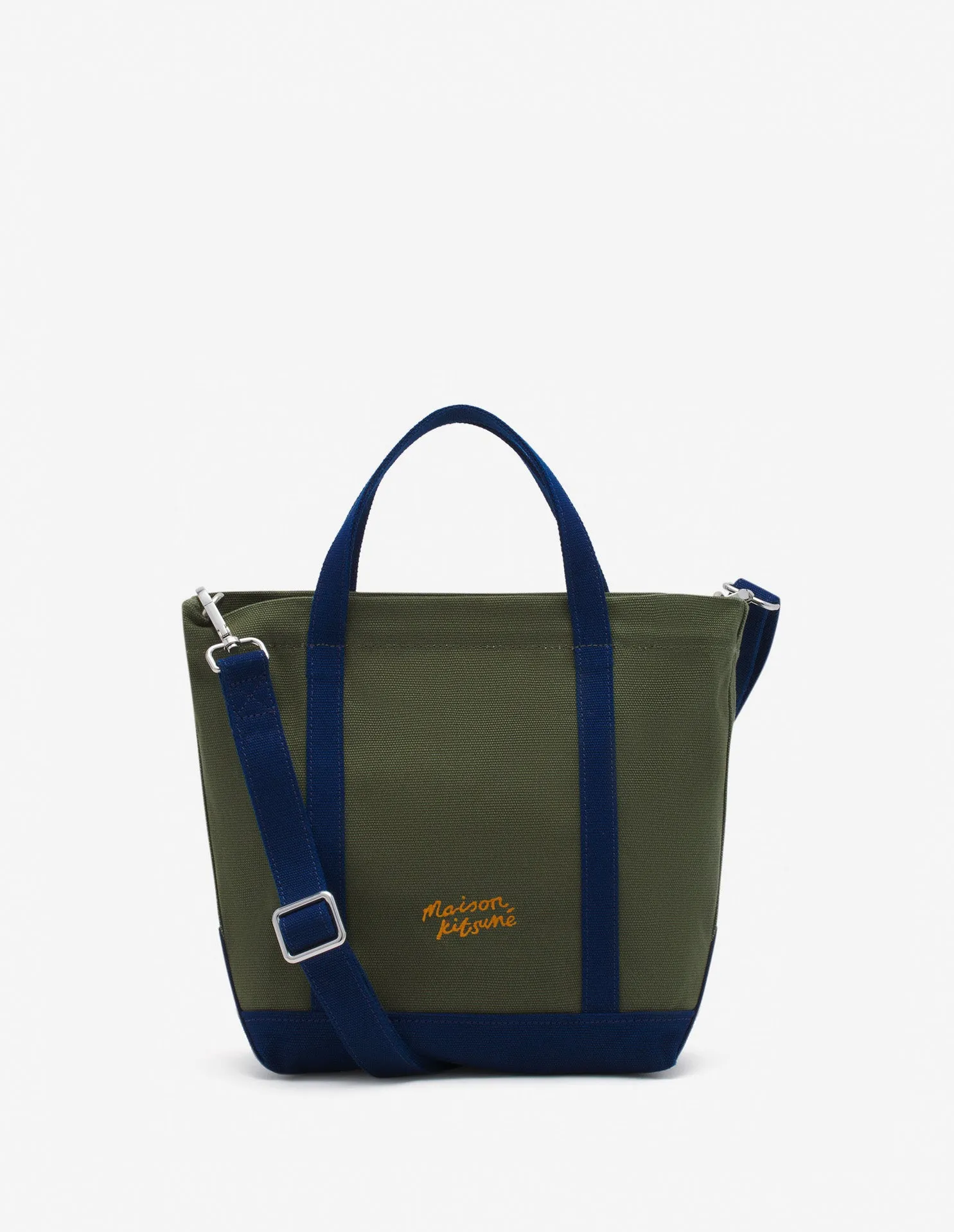 Fox Head Leather Pocket Mini Tote Bag Military Green/ink Blue