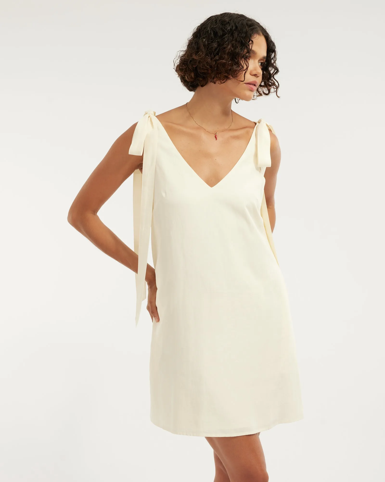 Frankie Shoulder Tie Mini Dress - Cream