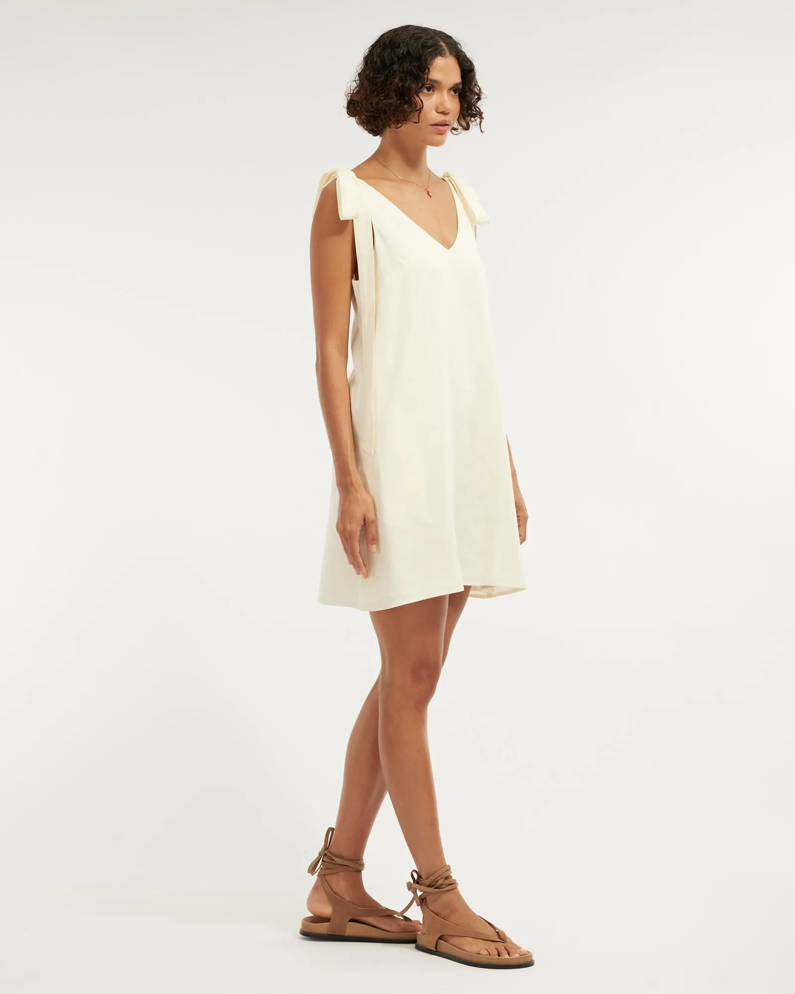 Frankie Shoulder Tie Mini Dress - Cream