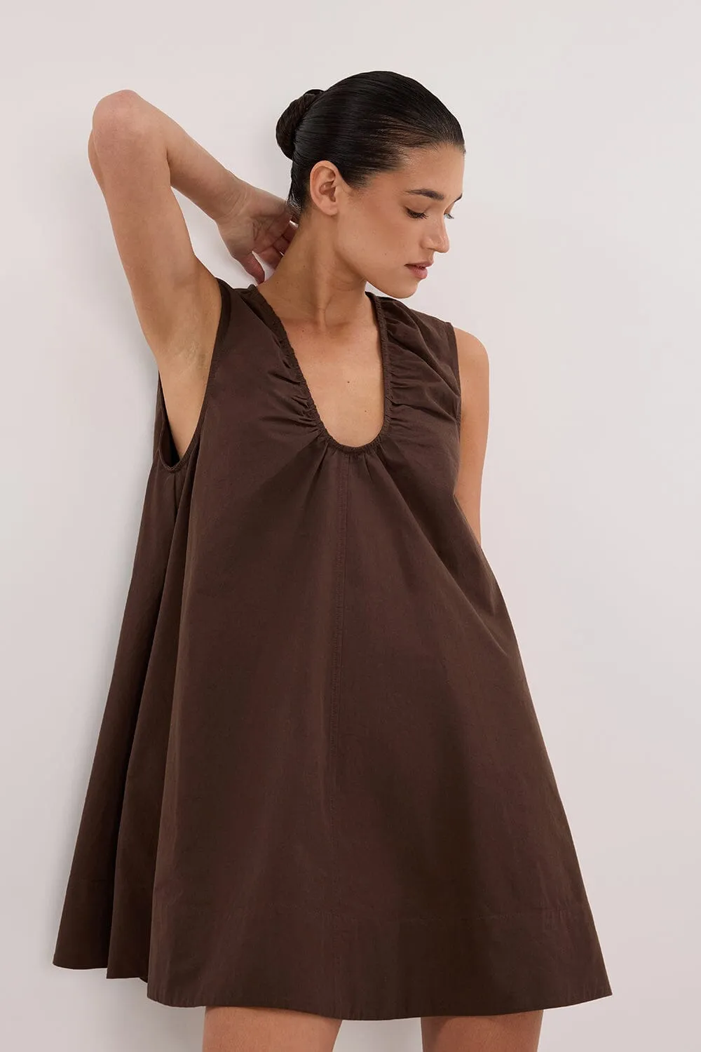 GABBY BITTER CHOC MINI DRESS