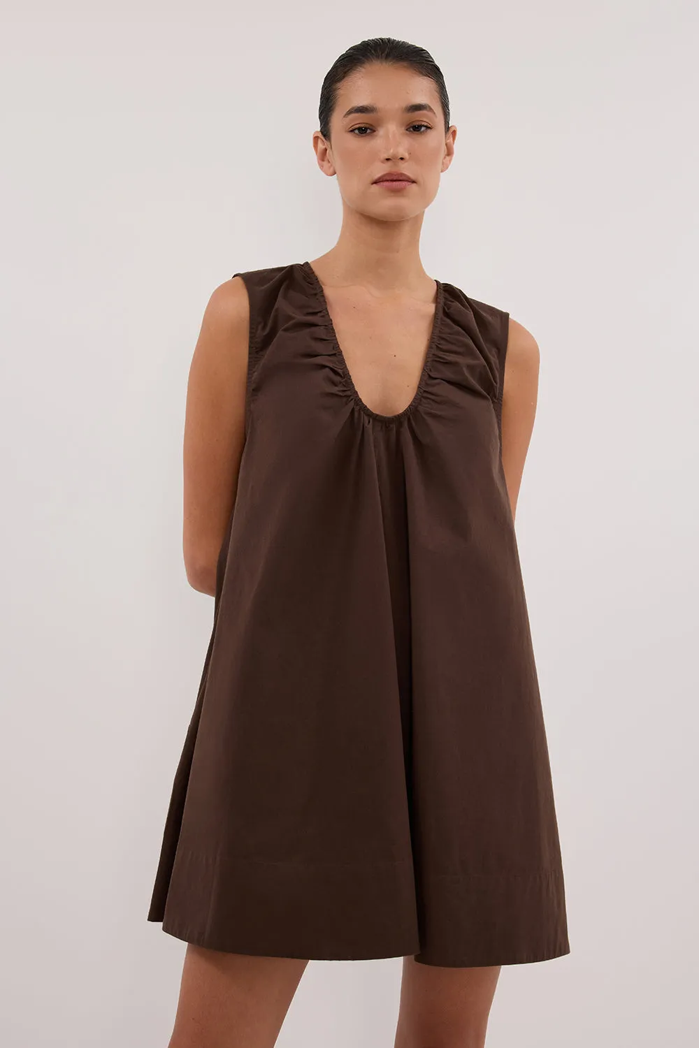 GABBY BITTER CHOC MINI DRESS