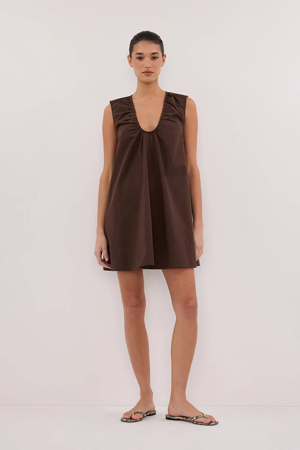 GABBY BITTER CHOC MINI DRESS