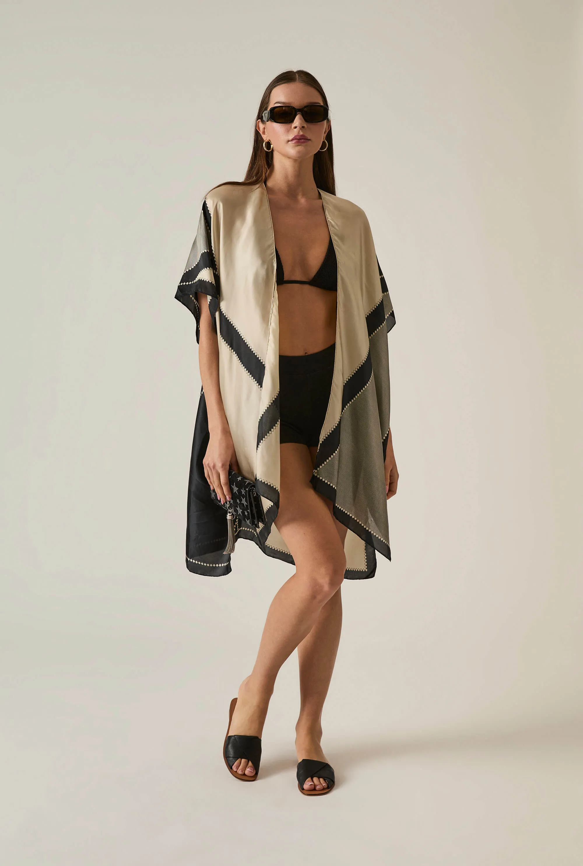 Geometric Beige-Black Kaftan