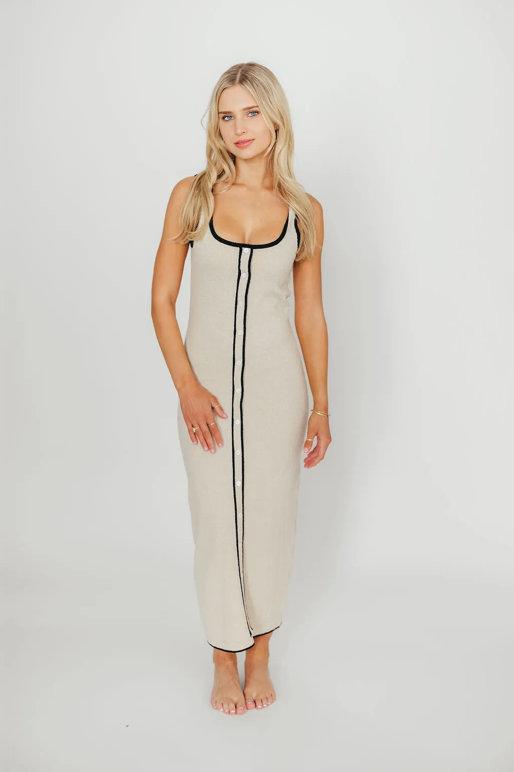 Gigi Sleeveless Midi Sweater Dress in Cream