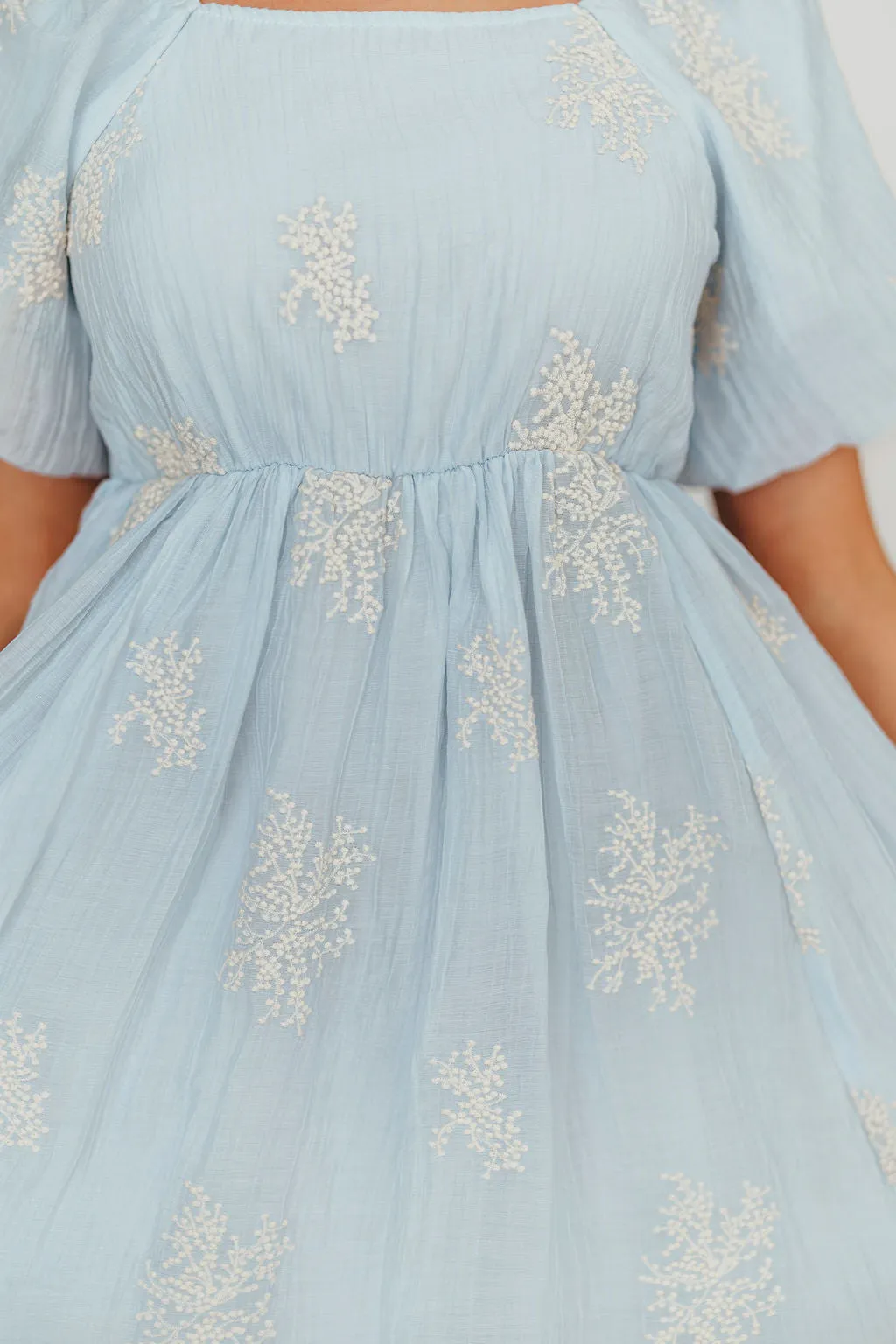 Hallie Embroidered Maxi Dress in Powder Blue - Bump Friendly & Inclusive Sizing (S-3XL)