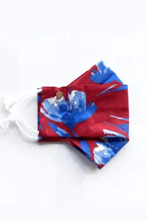 Heavenly Blue on Red (Box Pleated Mask with Filter Pocket)