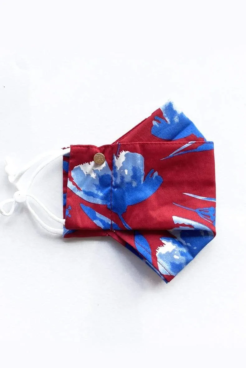 Heavenly Blue on Red (Box Pleated Mask with Filter Pocket)