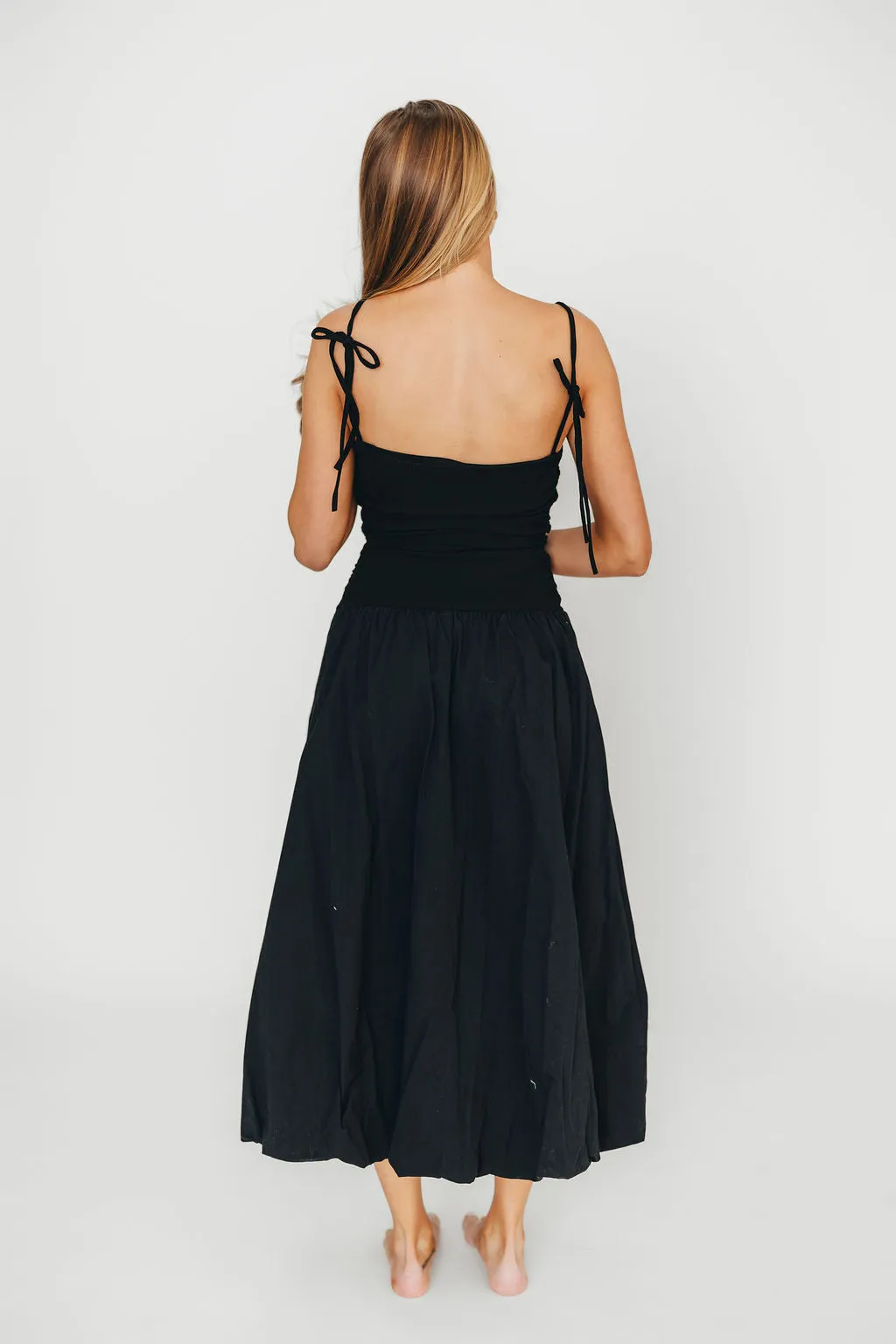 Henley Bubble Hem Midi Dress in Black