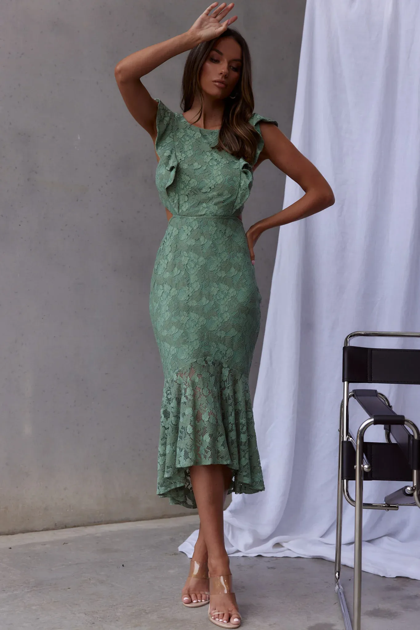Jackie Pinafore Floral Lace Dress Avocado