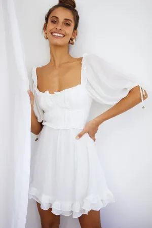 Kirra Puff Sleeve Ruched Bodice Dress White