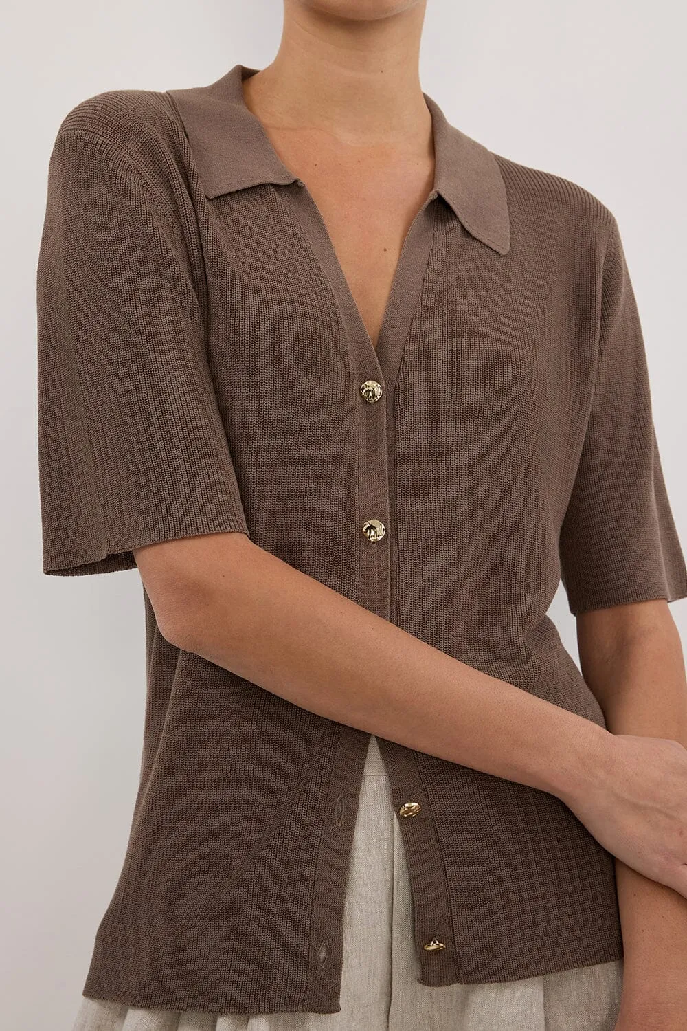 LIAM TAUPE KNIT POLO SHIRT