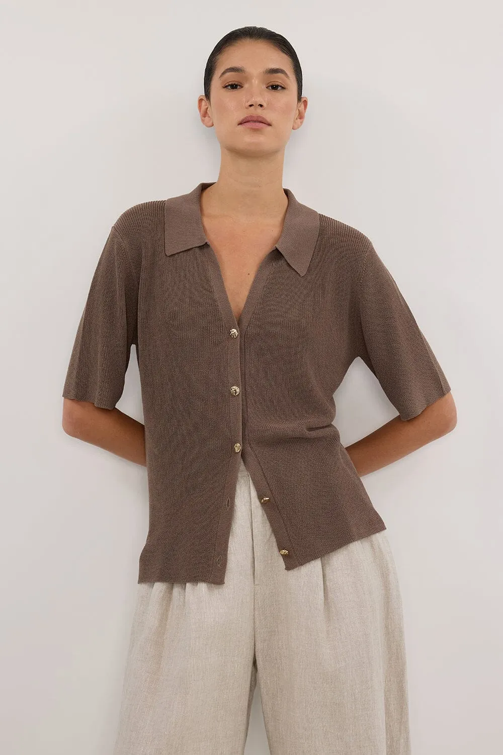 LIAM TAUPE KNIT POLO SHIRT