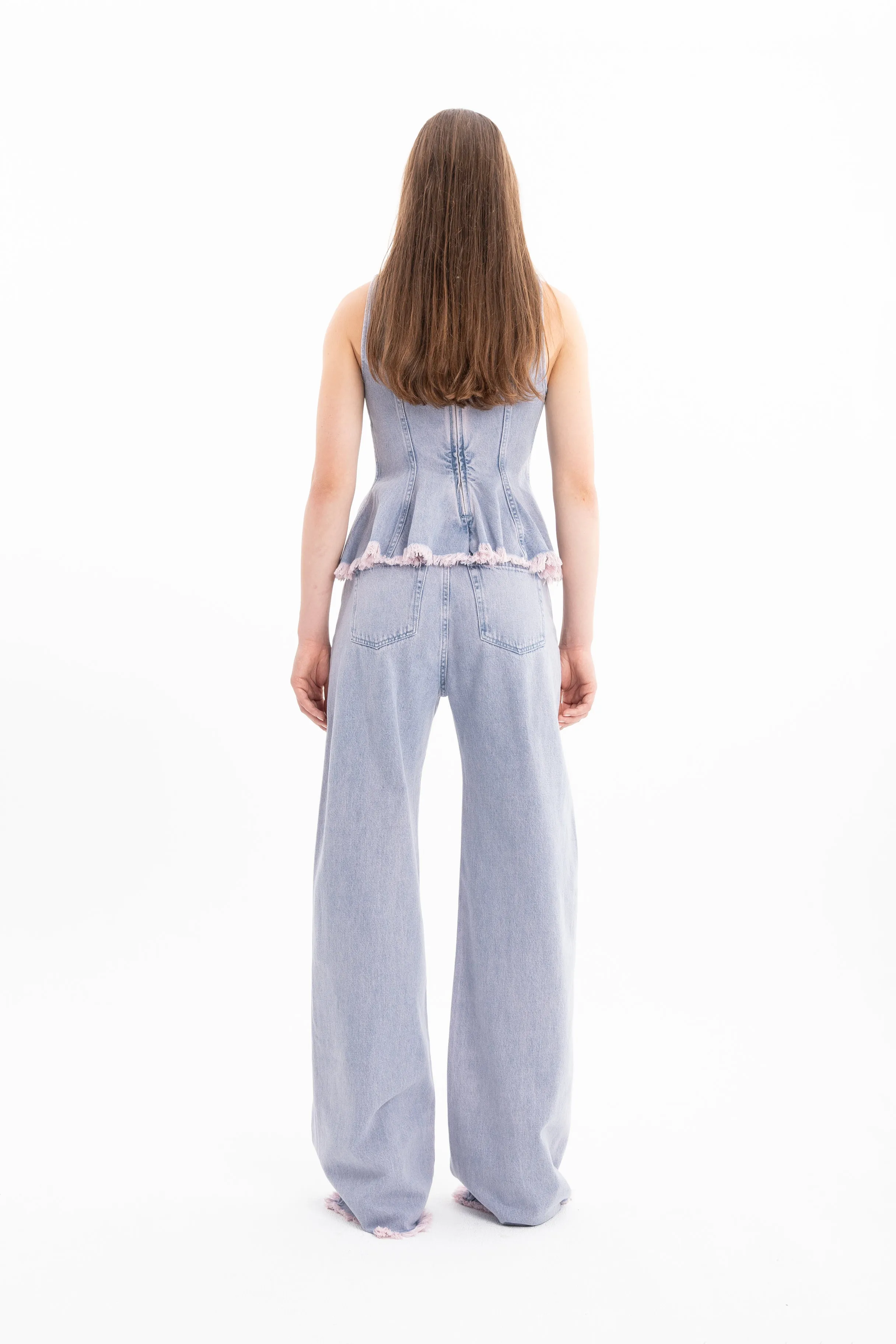 LILAC OVERDYE DENIM TANK TOP WITH SEAMS