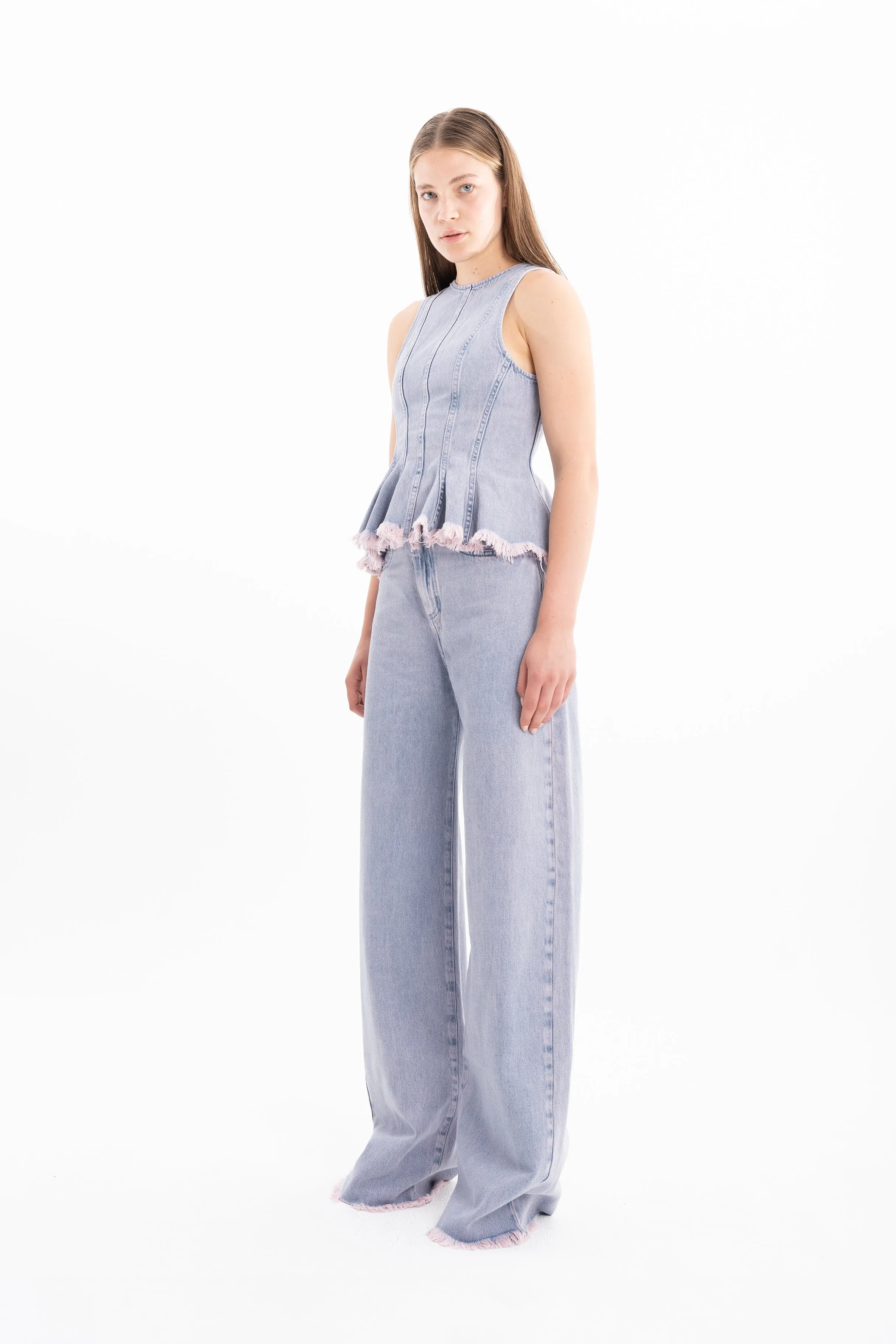 LILAC OVERDYE DENIM TANK TOP WITH SEAMS