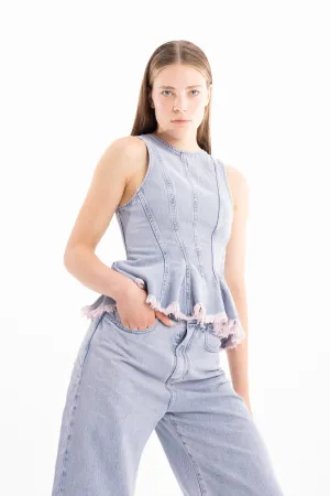 LILAC OVERDYE DENIM TANK TOP WITH SEAMS