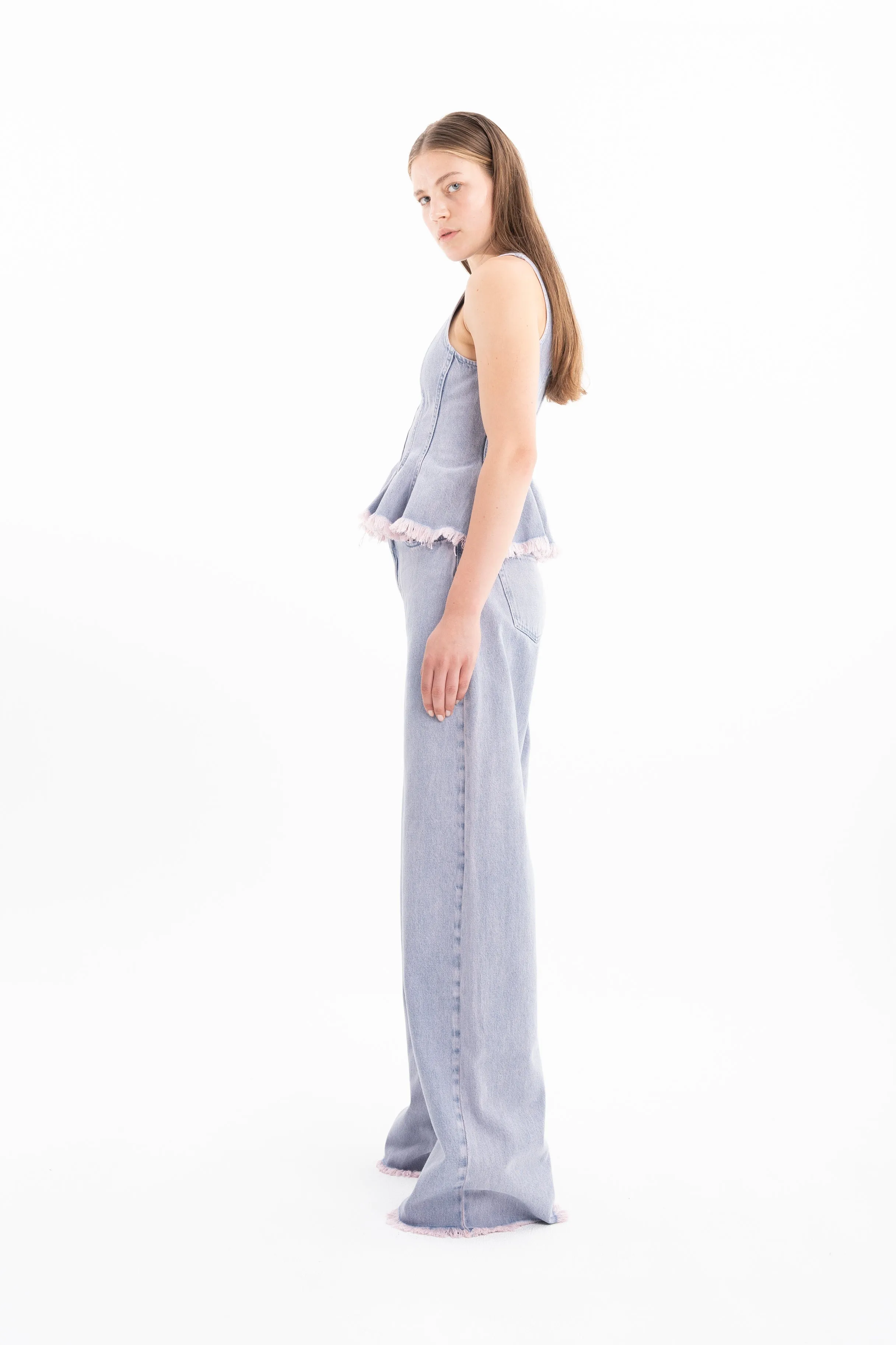 LILAC OVERDYE DENIM TANK TOP WITH SEAMS