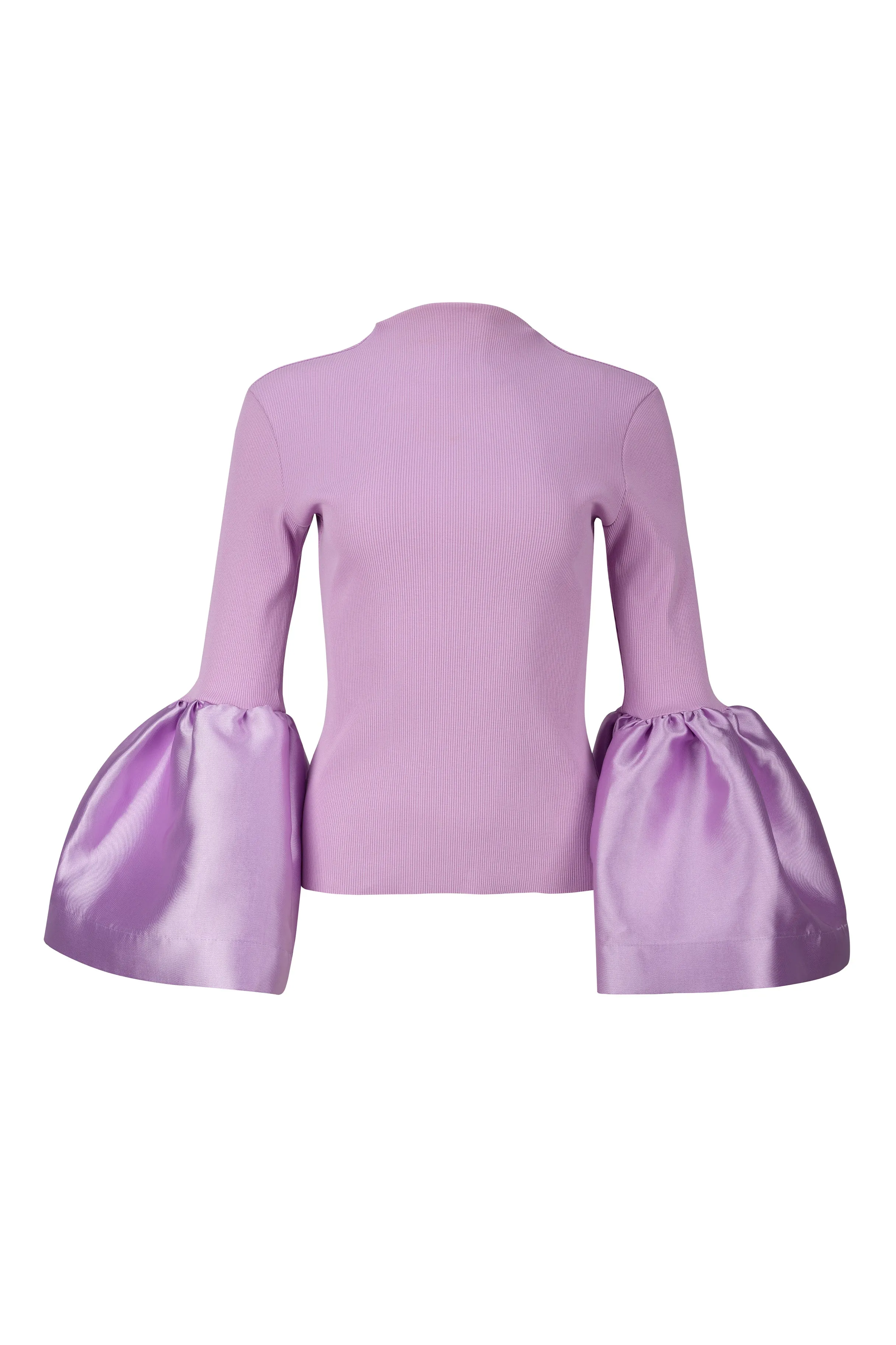 LILAC RIB JERSEY TURTLENECK PUFF SLEEVE TOP