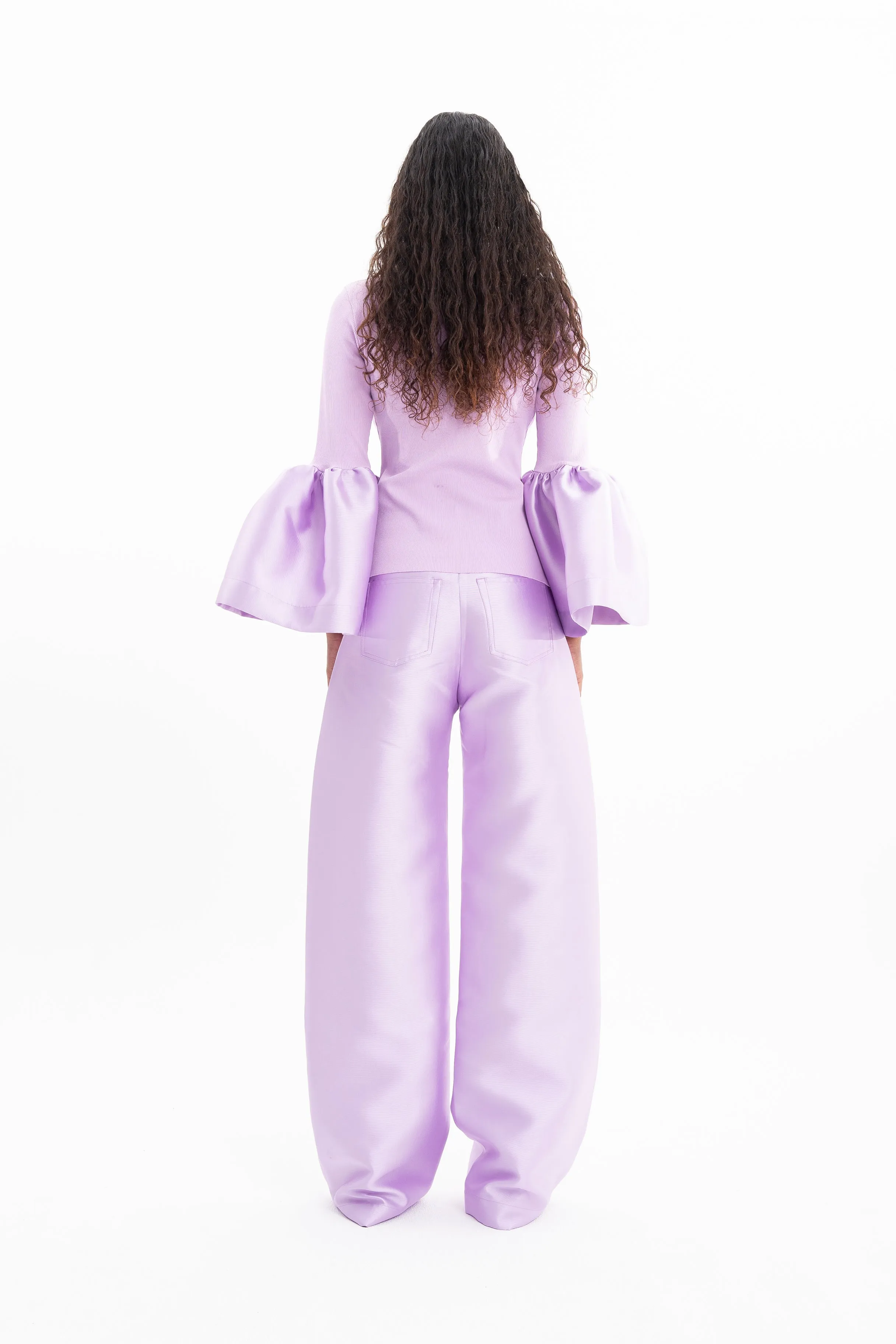 LILAC RIB JERSEY TURTLENECK PUFF SLEEVE TOP