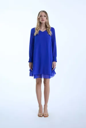Long Sleeve Royal Wave Hem Dress