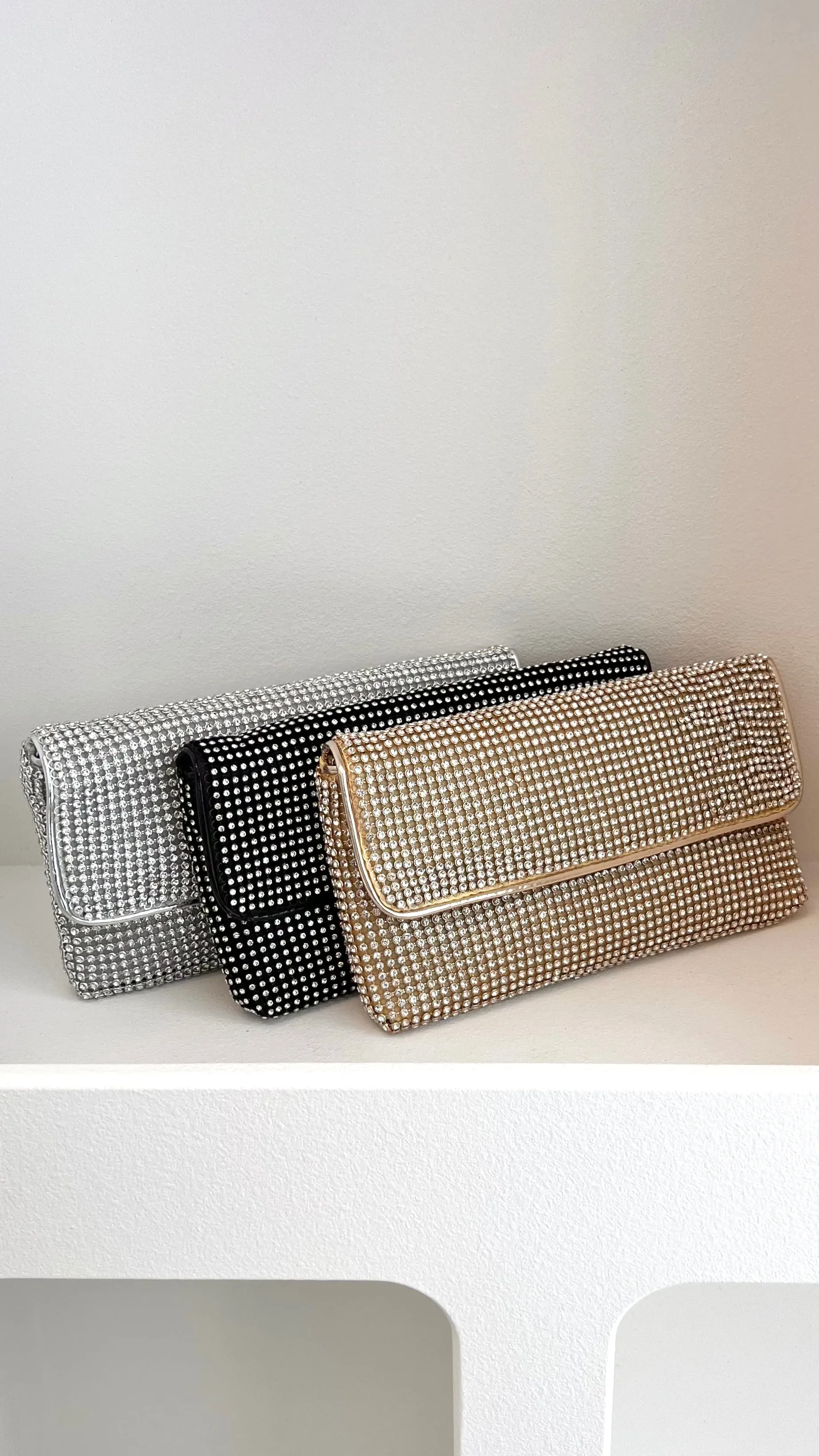 Malia Foldover Diamante Clutch - Silver