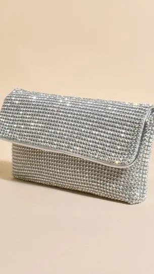 Malia Foldover Diamante Clutch - Silver