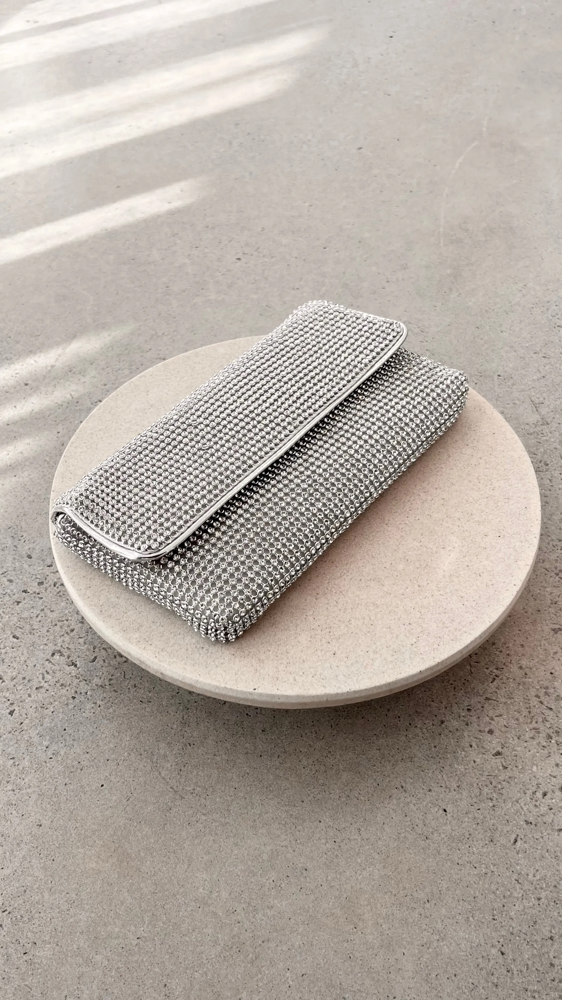 Malia Foldover Diamante Clutch - Silver