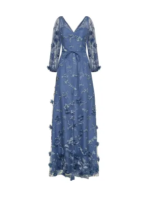 Marchesa Notte Allover Floral Embroidered Tulle Gown