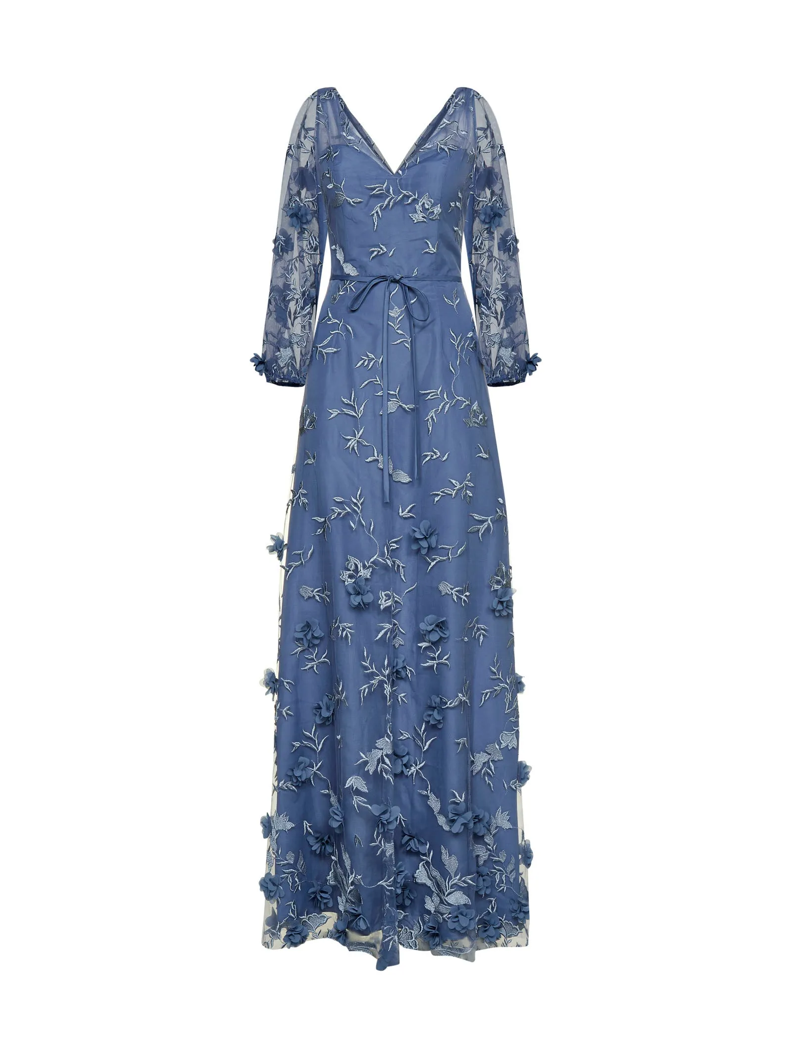 Marchesa Notte Allover Floral Embroidered Tulle Gown