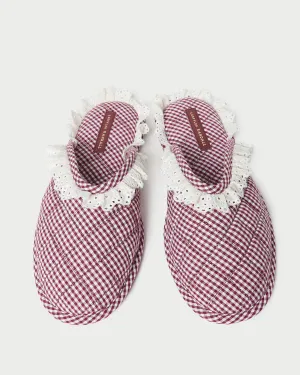 Marky Cream/Maroon Gingham Slipper