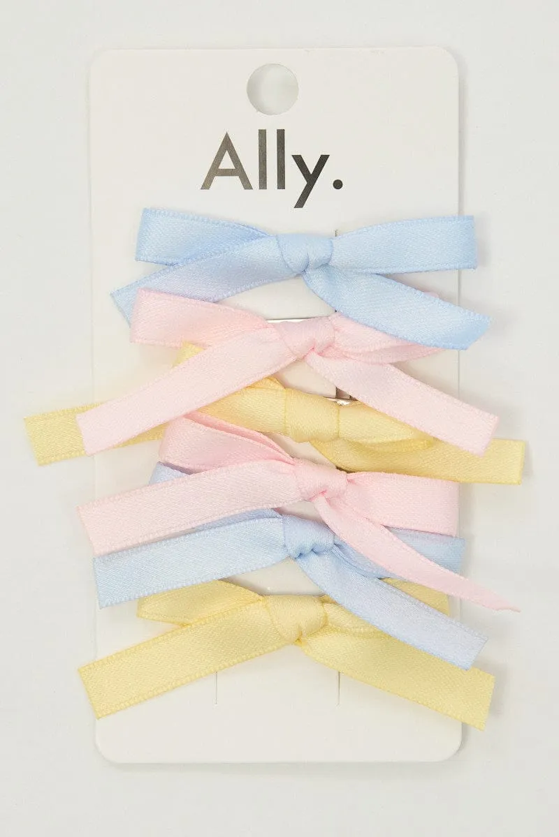 Multi 6 Pack Mini Satin Bow Hair Clips