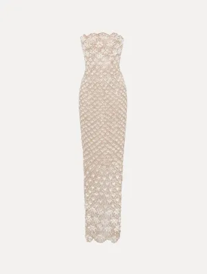 Pearl Embroidered Scallop Gown