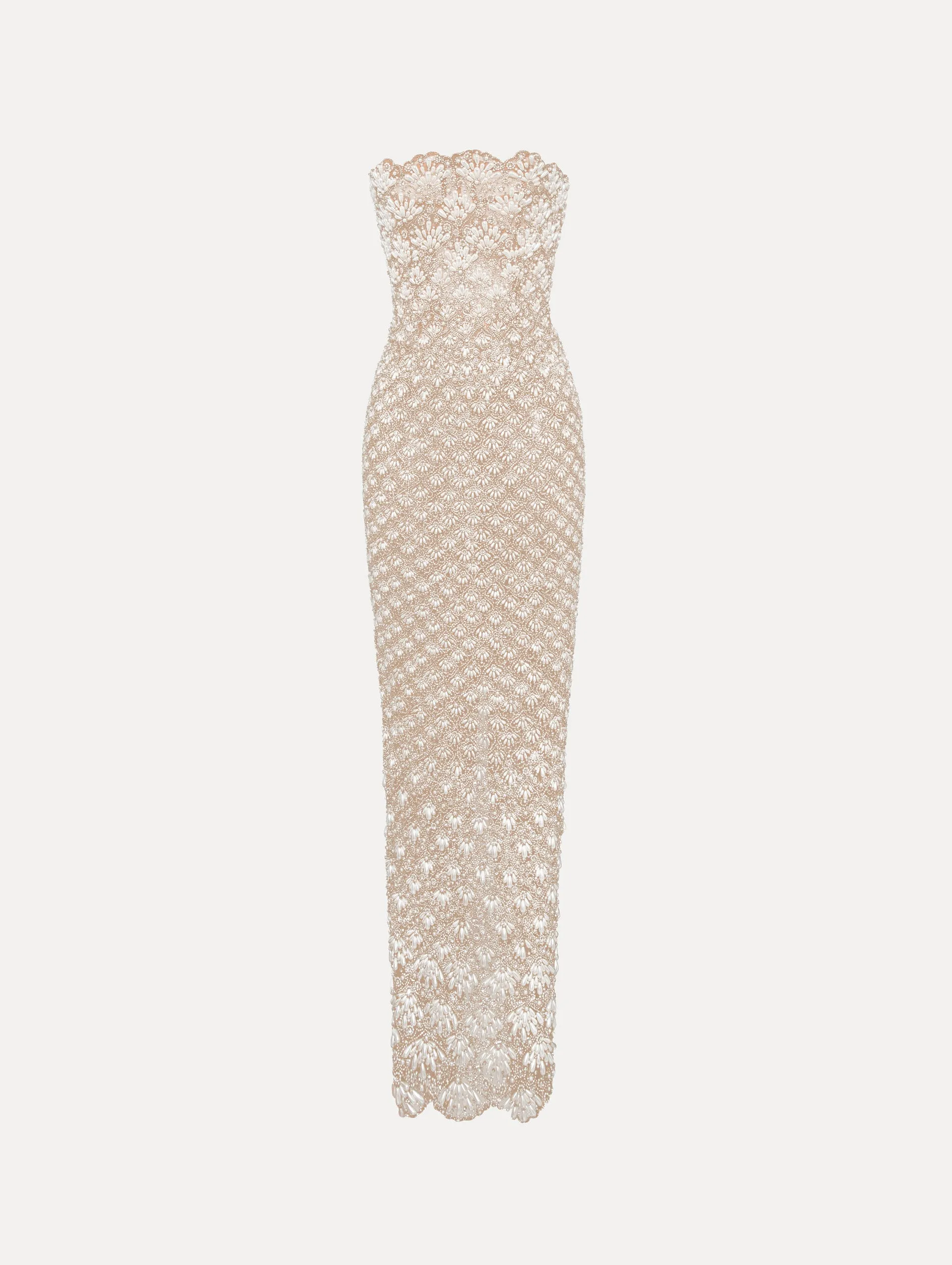 Pearl Embroidered Scallop Gown