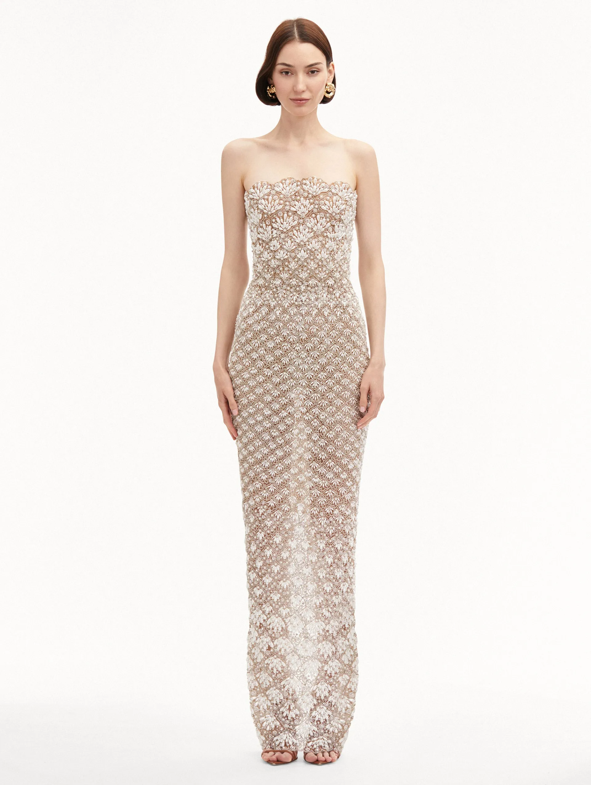 Pearl Embroidered Scallop Gown