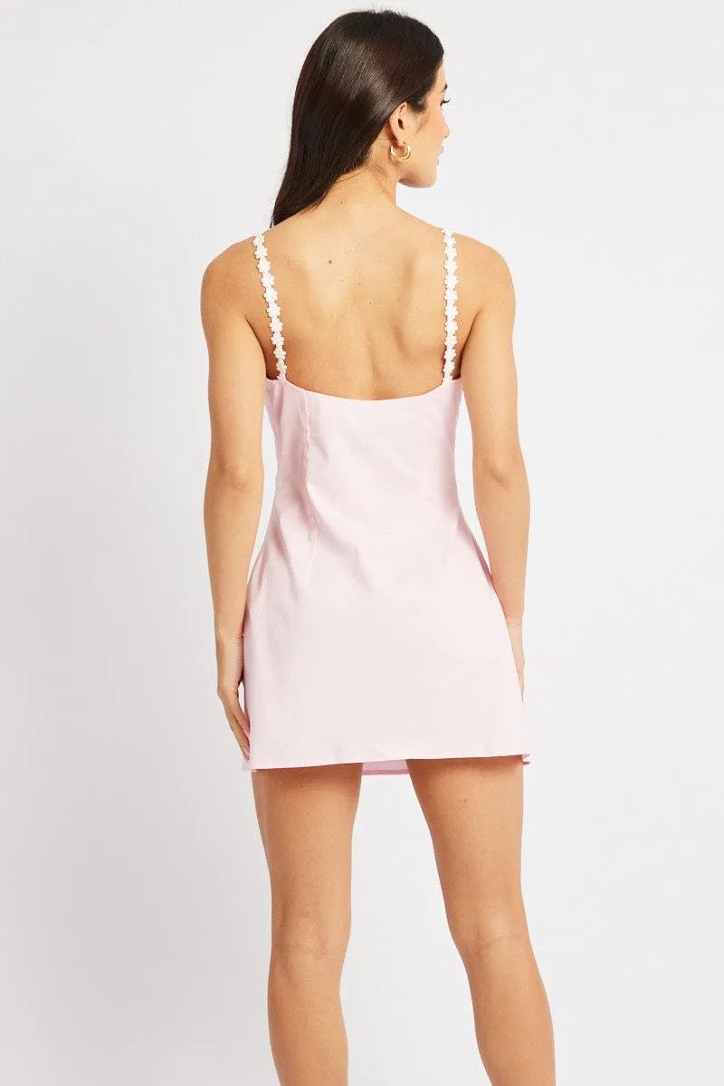 Pink Mini Dress Lace Strap