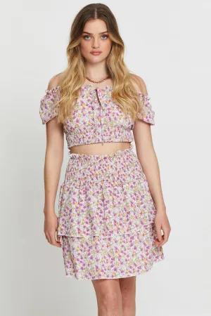 Print Ruffle Skater Skirt