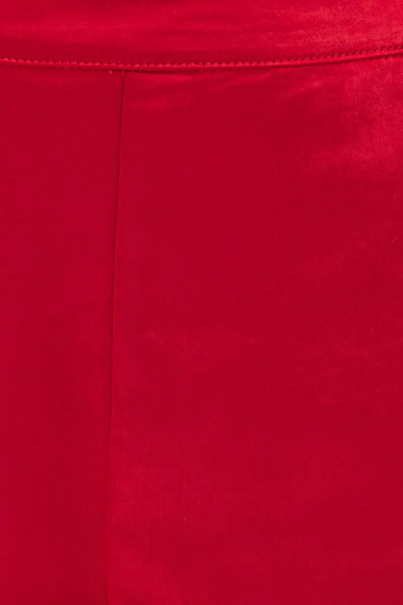 Red High Rise Shorts Satin