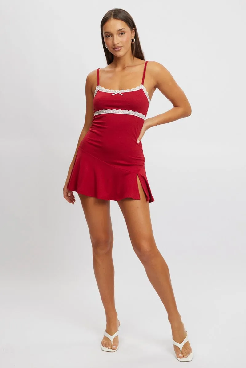 Red Mini Dress Lace Trim