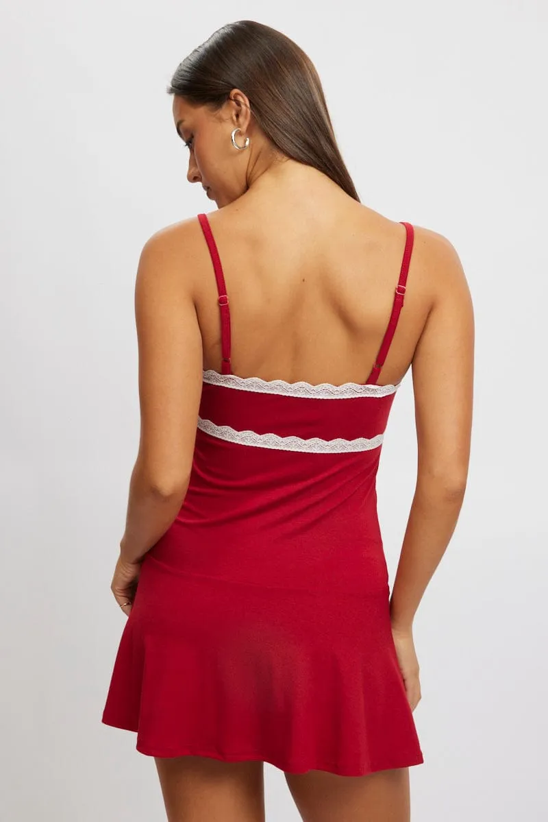 Red Mini Dress Lace Trim