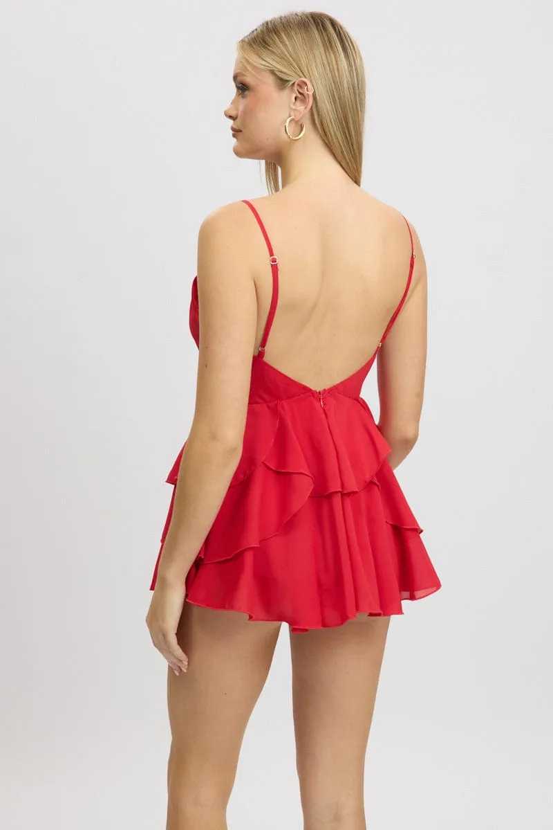 Red Ruffle Playsuit Dress Singlet