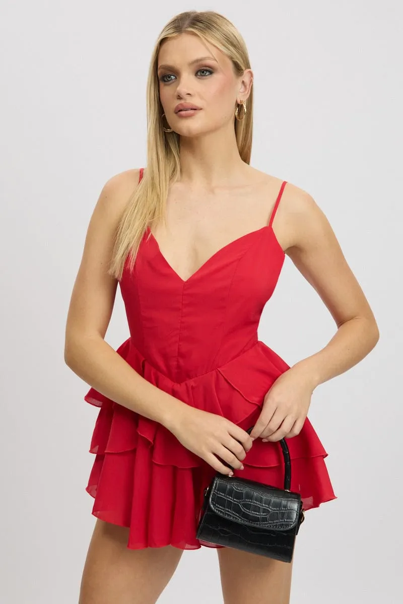 Red Ruffle Playsuit Dress Singlet