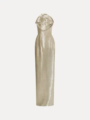 Rosette Bugle Bead Column Gown