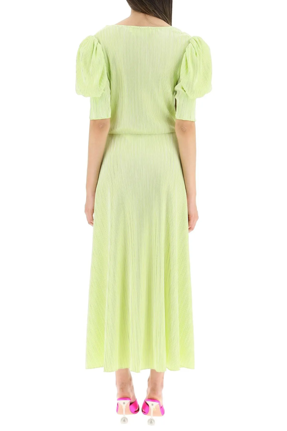 ROTATE V-Neck Ruched Midi Dress